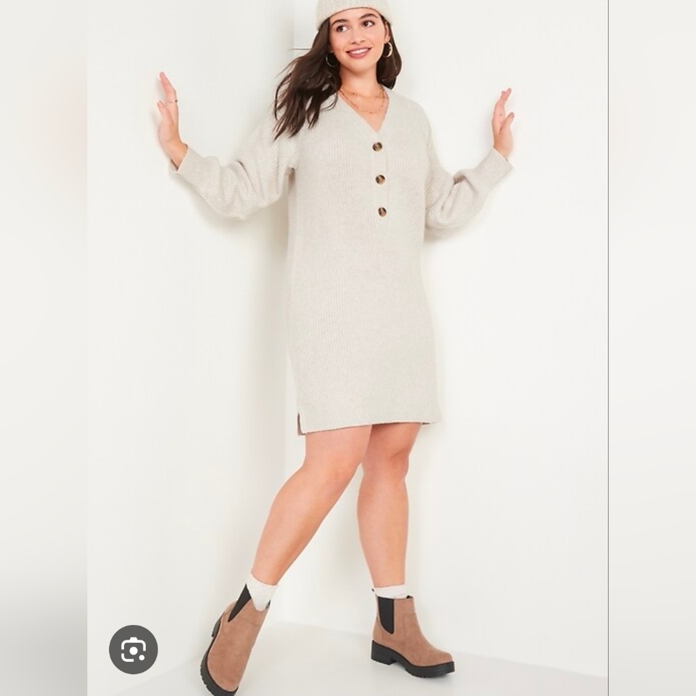 XXL Old Navy Creme Long Sleeve Rib-knit Mini Dress